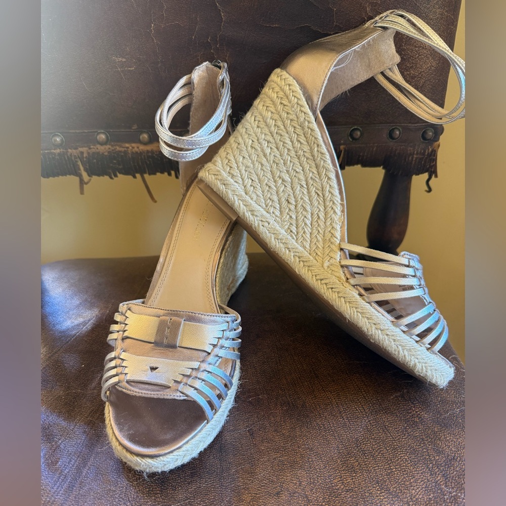 Enzo Angiolini Metallic Creamy Espadrille Wedges